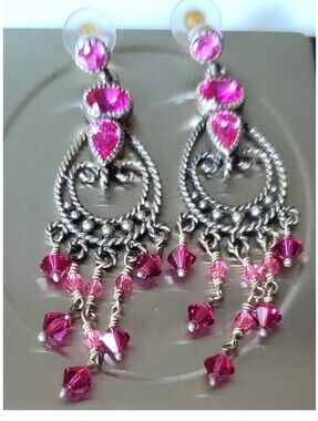 Pink Chandelier Dangle Drop  Crystals Beads Earrings Beautiful Bollywood Style